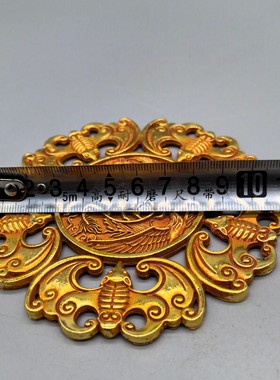 古玩双面仿古鎏金五福临门龙凤大铜钱花钱民俗钱家居工艺摆件挂件