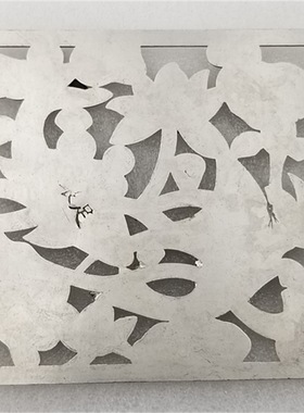 古玩仿古工艺品镀银做旧方形双鱼牌连年有鱼镂空异形花钱吉祥摆件