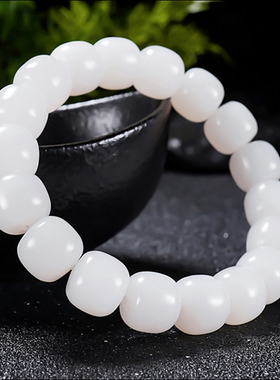 新疆大师张亚龙作品和田玉羊脂白玉老型珠手链50.42克 卡12