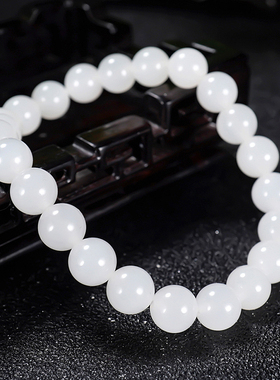 新疆和田玉过灯羊脂白玉手链手串A 卡8