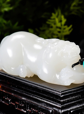 新疆大师张亚龙作品 新疆和田玉羊脂白玉貔貅把件129.87克