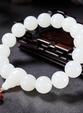 新疆大师张亚龙作品和田玉羊脂白玉圆珠手链50.24克 卡12