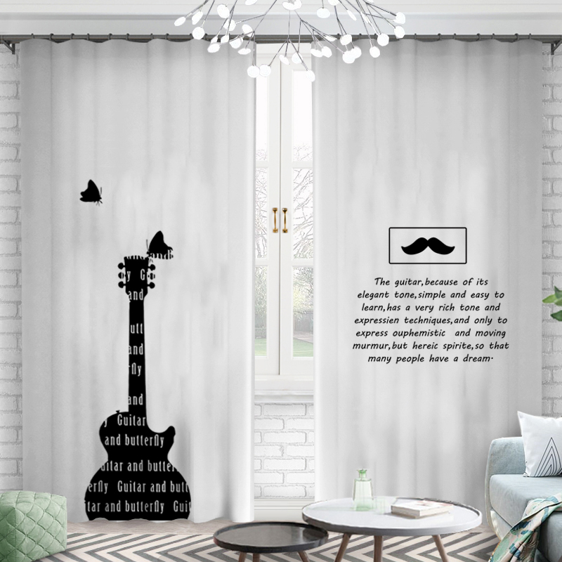 黑白钢琴音符五线谱窗帘布音乐室系学生图案飘帘宿舍客厅遮光门帘