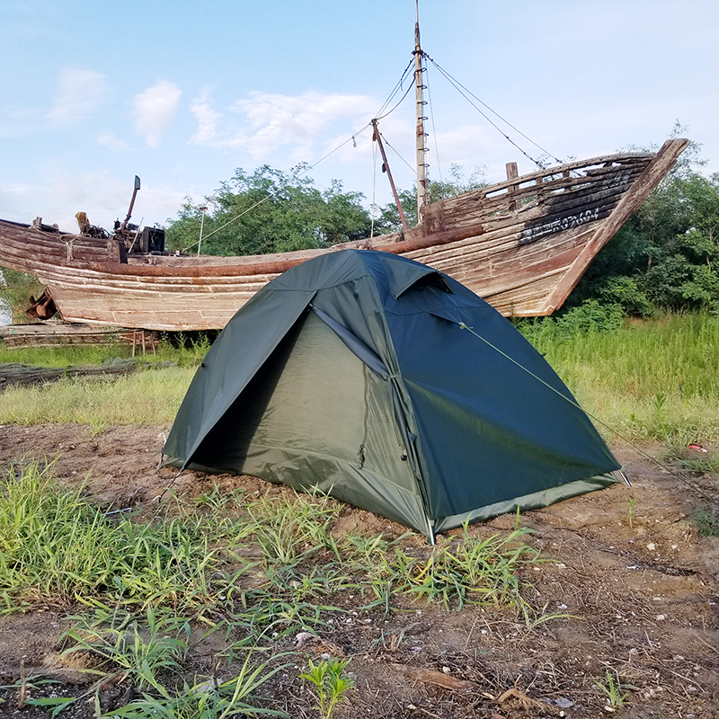 户外单人帐篷野外双层加厚三季防暴雨铝合金骑行单兵战备野营帐篷