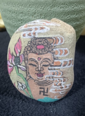 天然原石生态彩绘鹅卵石头画摆件各种玉石木板绘画书刻吉祥礼物