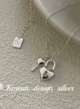 韩国东大门银饰 S925纯银爱心锁头创意简约项链 小众设计ins