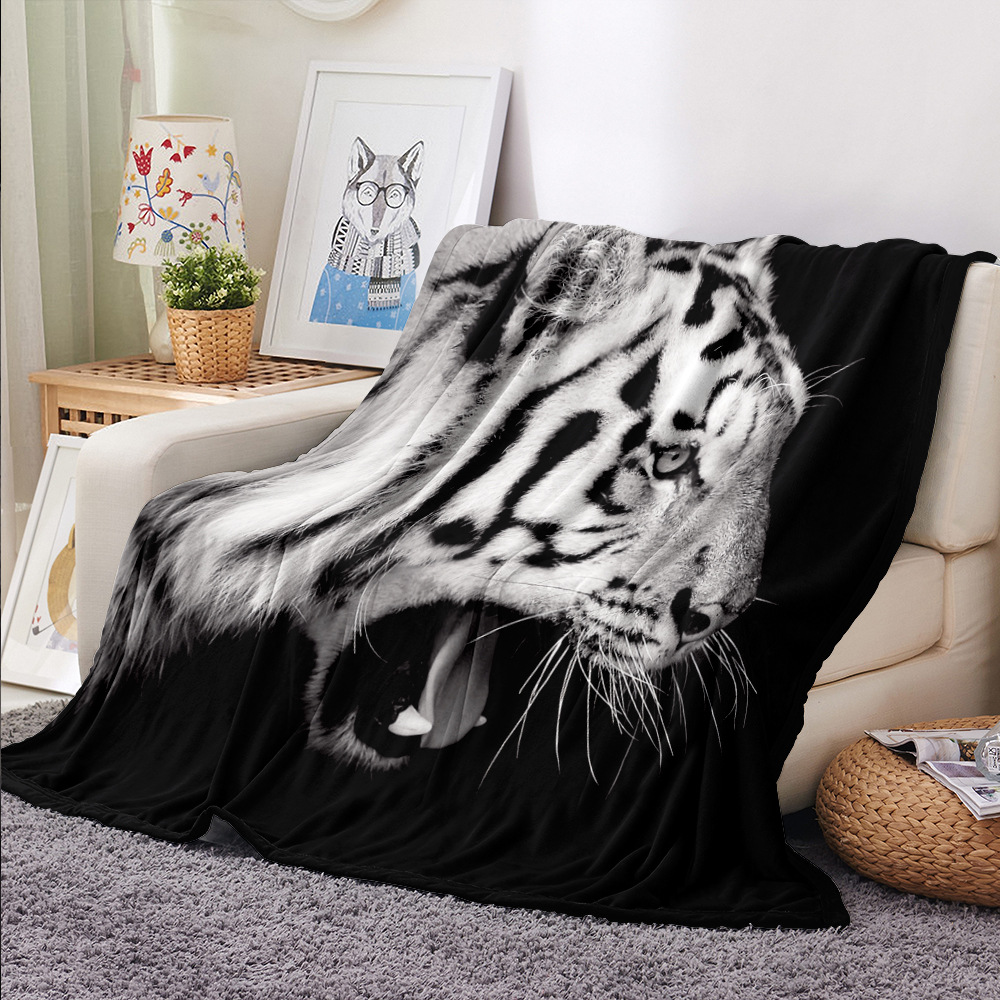 老虎狮子法兰绒毛毯被子床上绒毯子单人学生宿舍盖毯午睡办公毯 - 图0