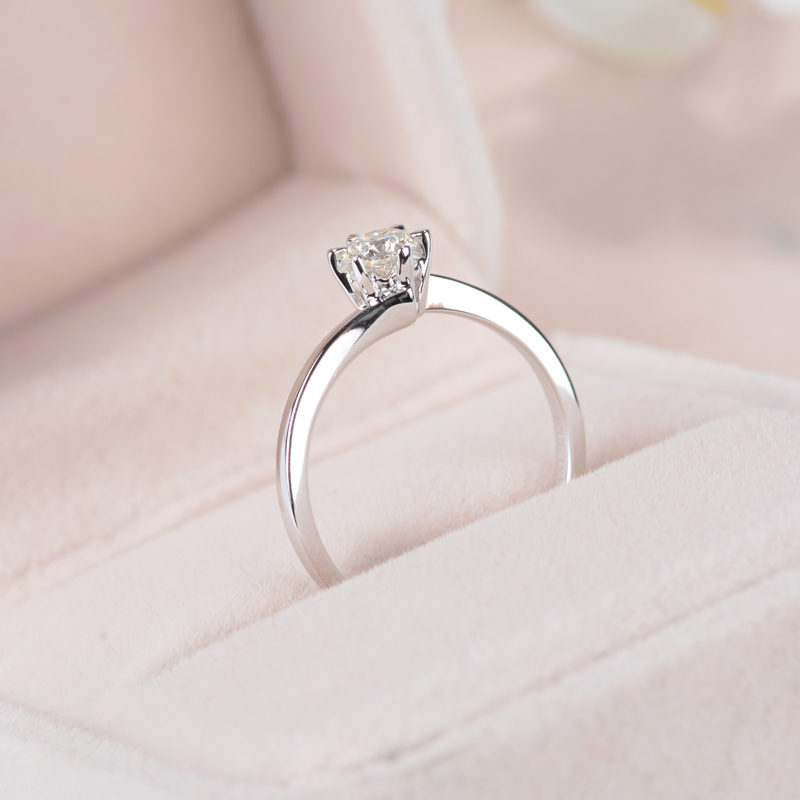 宝石矿工钻石戒指18k白金扭臂款六爪钻戒经典结婚订婚钻戒托定制-图1