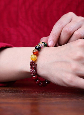 五路财神转运手链天然朱砂手串紫金砂本命年女貔貅手链男士饰品