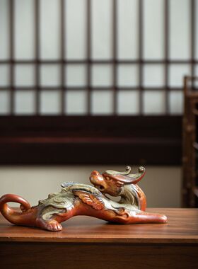 陶瓷柴烧釉诧寂风陶瓷龙摆件搁笔