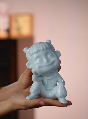 中式陶瓷哪吒摆件玄关桌面小摆件