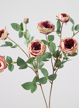 仿真多头欧月玫 室内餐桌花艺家居婚庆装饰插花摆件假花 欧式