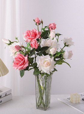 手感保湿 三头角玫瑰 家居软装饰工程摄影婚庆摆件仿真绢花假花