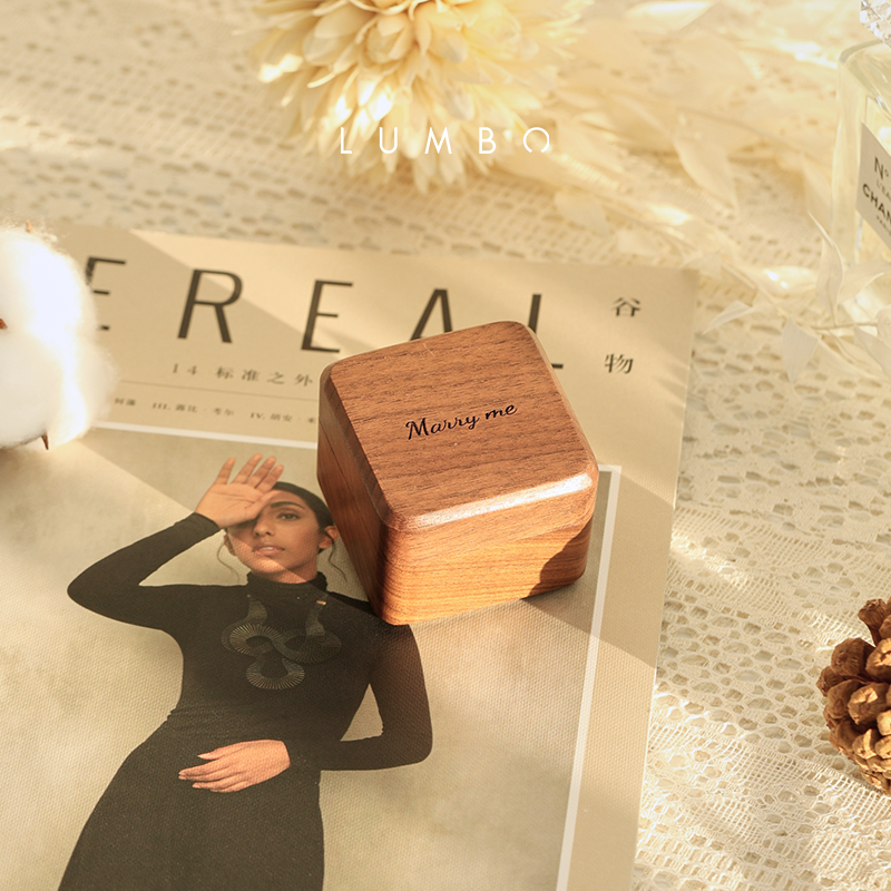 黑巧戒指盒/创木工坊实木情侣婚礼订婚礼品戒指首饰盒收纳盒 - 图2