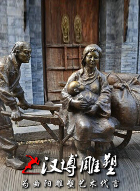 玻璃钢民俗手推车小吃街人物雕塑