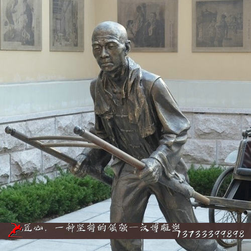 民俗黄包车车夫主题雕塑古代人物铸铜雕像定制大型商业街景观雕塑 - 图1