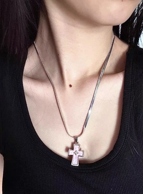 贝壳十字架小众复古百搭钛钢项链