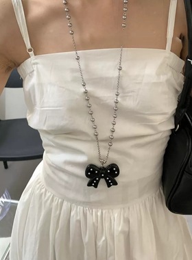 韩系小众复古波点蝴蝶结长款项链