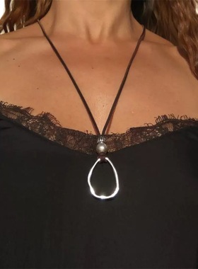 波嬉风复古vintage银环皮绳项链