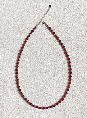 新中式复古红蓝串珠锁骨链叠戴