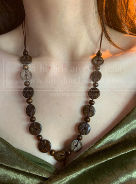 棠洛vintage椰壳项链女抽拉式可调节长款项链波西米亚风毛衣链潮