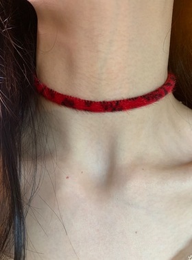 棠洛 红色毛绒choker颈链女秋冬显白锁骨链y2k千禧辣妹项圈爆款潮