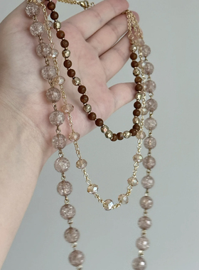 栗晶金棕串珠项链女长款高级感毛衣链美拉德咖色项链古早感配饰潮