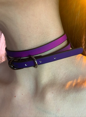 棠洛 温感色变！辣妹双层choker项圈女贴肤软皮革锁骨链颈带绕圈