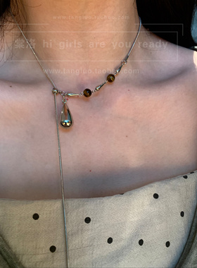 水滴虎眼石流苏choker颈链女金属冷淡风锁骨链可调节毛衣链2026潮