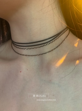 【棠洛】原创 一条四层黑色皮绳细链choker颈链女个性多层锁骨链