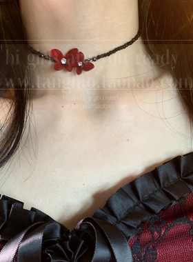显白酒红蝴蝶choker颈链女