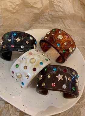 棠洛 辣妹y2k宽版手镯女镶钻贝壳海星手环波西米亚风夸张手饰品潮