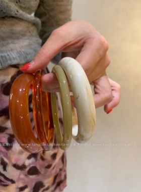 【棠洛】4件套 麋鹿森林 叠戴琥珀树脂手镯女多层手环秋冬高级感