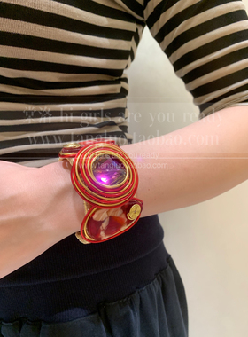 棠洛 vintage巴洛克复古红色手镯女夸张高级感手环欧美风手饰品潮