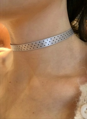 红色波点丝带choker颈链女布艺项圈锁骨链红色颈链显白锁骨链2026