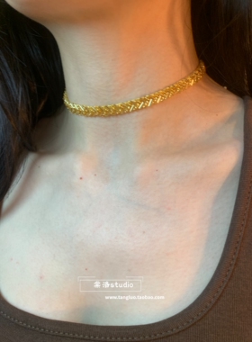 欧美风金色钉珠choker项圈女手作个性锁骨链辣妹颈链高级感2026潮
