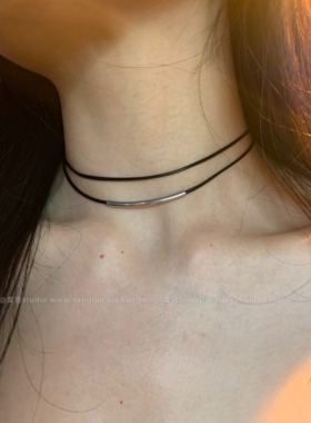 【棠洛】双层皮绳弯管choker颈链女小众个性黑色细锁骨链辣妹项圈