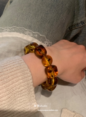 棠洛 y2k古早感豹纹亚克力串珠手串女夸张大颗高级感手饰品2026潮