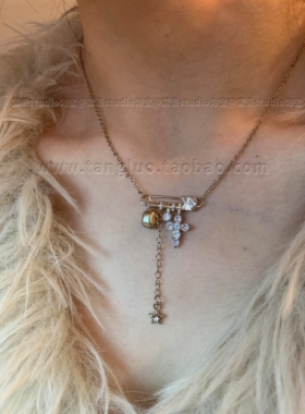 浅钛金十字架别针细闪锁骨链女辣妹轻奢流苏高级感项链颈链2026潮