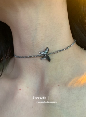 “夜影”冷淡风灰调尖晶石choker颈链女天然贝壳蝴蝶吊坠锁骨链潮