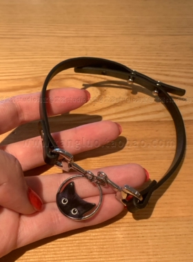 棠洛 甜酷小猫吊坠choker颈链女软皮革贴肤项圈辣妹黑色皮革颈带