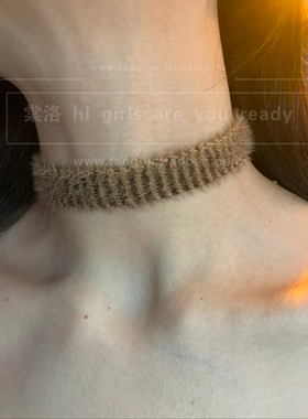 美式辣妹毛绒绒choker颈链女y2k亚文化复古颈链围脖配饰锁骨链潮