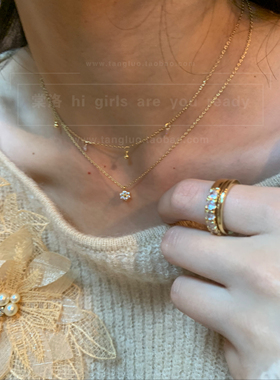 淡人bi备~金闪迷你锆石花朵锁骨链女双条叠戴颈链高级感日常百搭