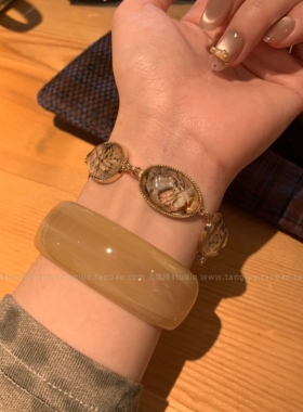 【棠洛】vintage中古鲍鱼贝手链叠戴奶咖树脂手镯女秋冬手环2026