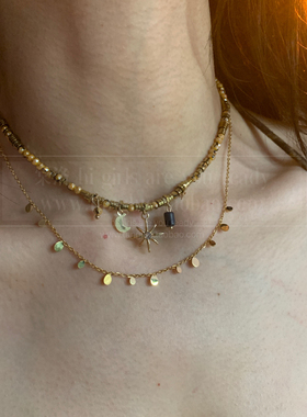 vintage咖色星芒锁骨链女叠戴亮片项链秋冬波西米亚风颈链配饰潮