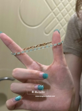 清冷感 湖蓝竹节方锆手链女小众简约百搭手环显手白手饰品2026潮