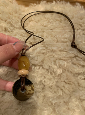 咖色系长款平安扣毛衣链女小众高级感波西米亚风编绳配饰2026爆款