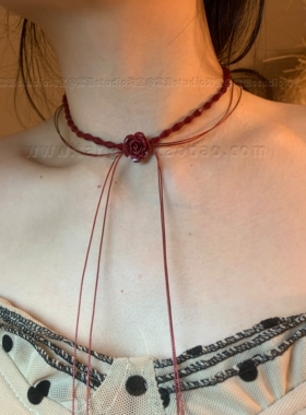 显白！原创红玫瑰流苏choker颈链女手作串珠颈链小众vintage项圈
