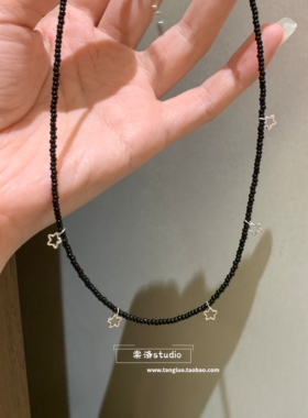 手作款 甜酷星星碎片choker颈链黑色进口捷克小米珠锁骨链高级感