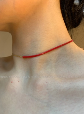 【棠洛】红丝线~巨显白皮绳choker颈链女拼接小金链极简风细颈带